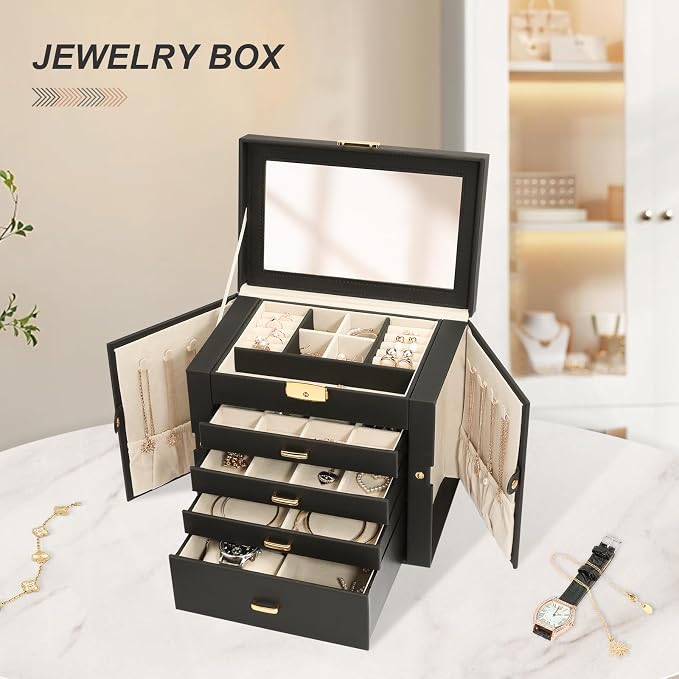 Large Jewelry Organizers and Storage, Jewelry Box for Women 5 Layers Jewelry Organizer, Large Jewelry Boxes & Organizers for Women, Black - Image 4