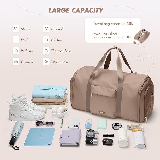 Convertible 2-in-1 Garment Bags for Travel,Women Men Carry On Garment Duffle Bag With Shoe Compartment,Hanging Suit bag,48L,Champagne Brown - Image 4