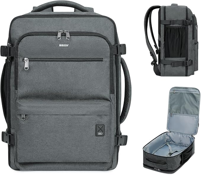 WANDF Travel Backpack For Spirit Airlines Personal Item Bag 18x14x8 with Wet Pocket, 17 Inch Laptop Backpack for Men Women | Frontier Airline Underseat Fit, Fits 17" Laptop, 180°Opening, Travel Backpack by WANDF