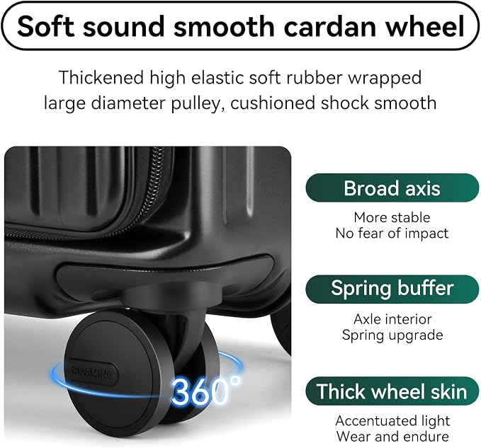 ROAMING 20 Inch Carry On Luggage Hard Shell Suitcases with Wheels Cup Holder Tsa Approved Luggage Suitcase Travel Luggage for Women Men Rolling Luggage Bags for Business Trip Weekender-Black - Image 6
