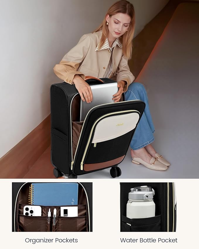 LOVEVOOK 4 Pcs Carry On Luggage 22x14x9 Airline Approved, 20 Inch Carry On Suitcases with Wheels, Softside Rolling Suitcase for Women Men, with TSA Lock Weekender Travel Luggage - Image 4