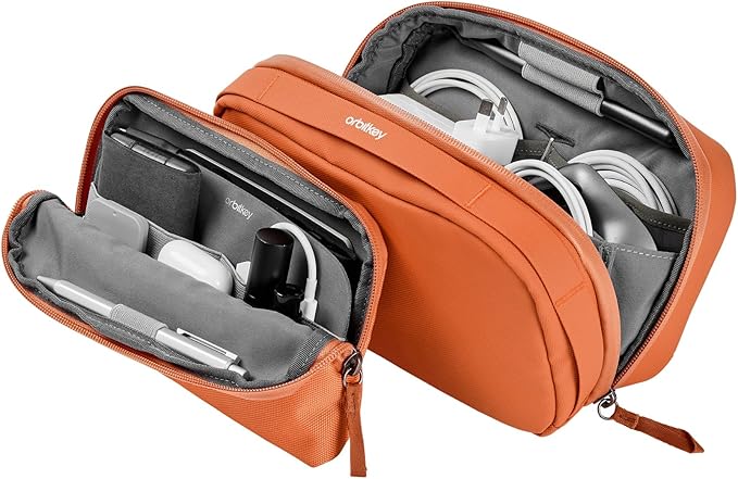 Orbitkey 2-in-1 Tech Accessory Pouch with Detachable Slim Sleeve – Travel Electronics Organizer for Cables, Chargers, Earbuds, Power Bank – Compact Gadget Bag & Portable Tech Storage Case (Terracotta) by Orbitkey