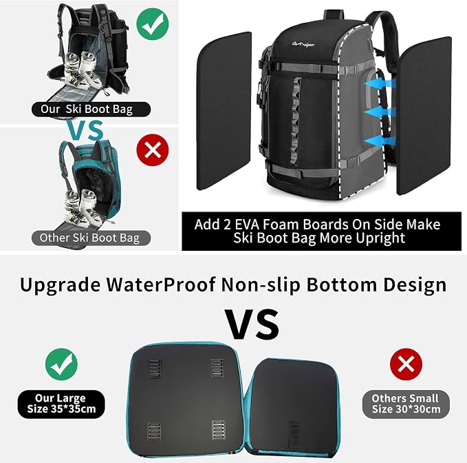 65L Ski Boot Bag,Large Duffle Travel Bag,1680D Nylon Waterproof Padded Ski Boot Bag Backpack For Women Men Kids - Image 5