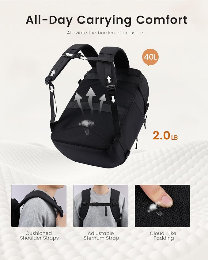 LOVEVOOK Travel Backpack for Women & Men, 40L TSA Approved Carry On Backpack with 3 Packing Cubes, Waterproof Weekender Overnight Bag for 2-4 Day Trips, Business & Travel Essentials, Black - Image 4