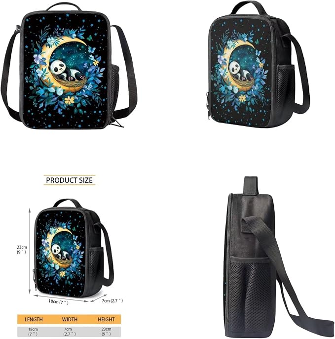 Panda Backpack for Girls Boys Backpack with Lunch Box Water Bottle Holder and Soft Pencil Case 4PCS Set Bookbag with Front Pocket for School 17 inch Sturdy School Bag with Side Pocket for Kids - Image 4