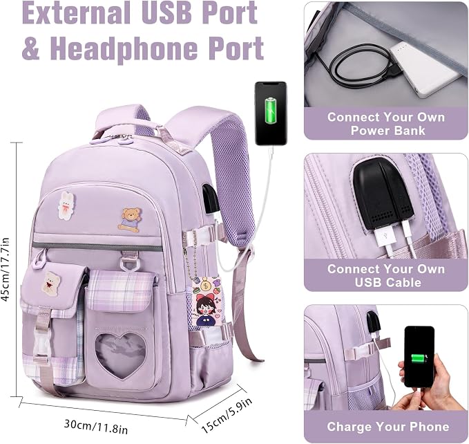 ACESAK Backpack for Girls - Bookbag Backpacks Schoolbag for Girls Kids Teen Women Casual Travel Daypacks - School Bag Elementary Middle School College Cute Backpack with Lunch Box (Purple) - Image 3
