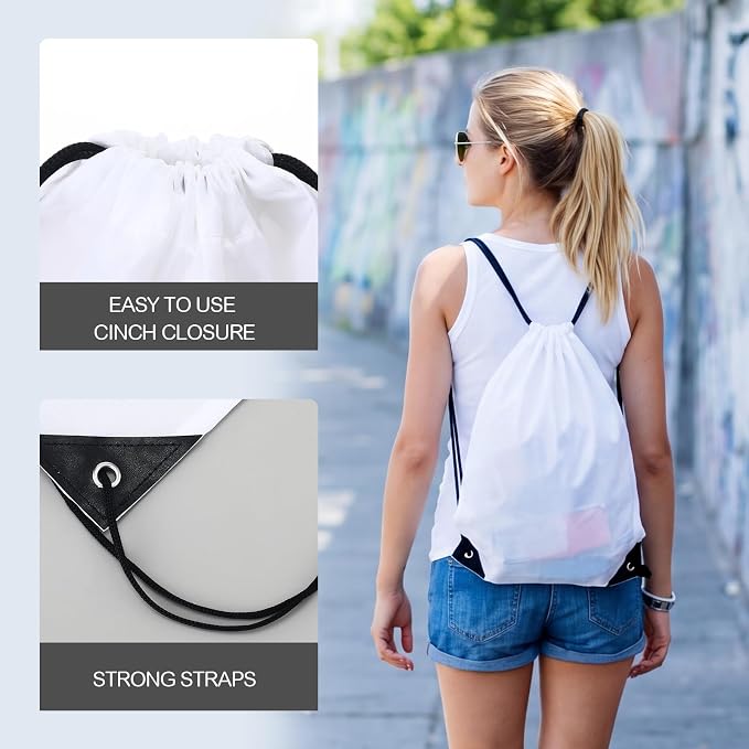 Shappy Drawstring Backpack Bulk Sports Gym Cinch Bag Polyester String Bag for Men Women(White,200 Pcs) - Image 4