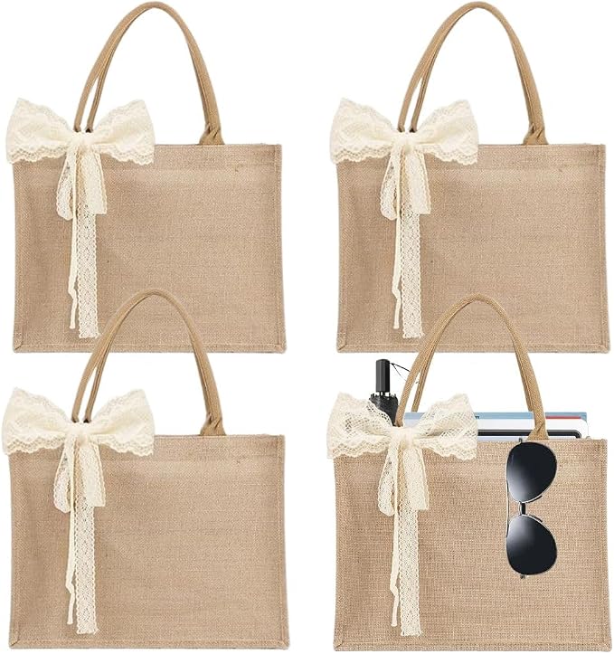 Burlap Tote Bag Set with Ribbon, Reusable Blank Water Resistant Grocery Bags by Unknown