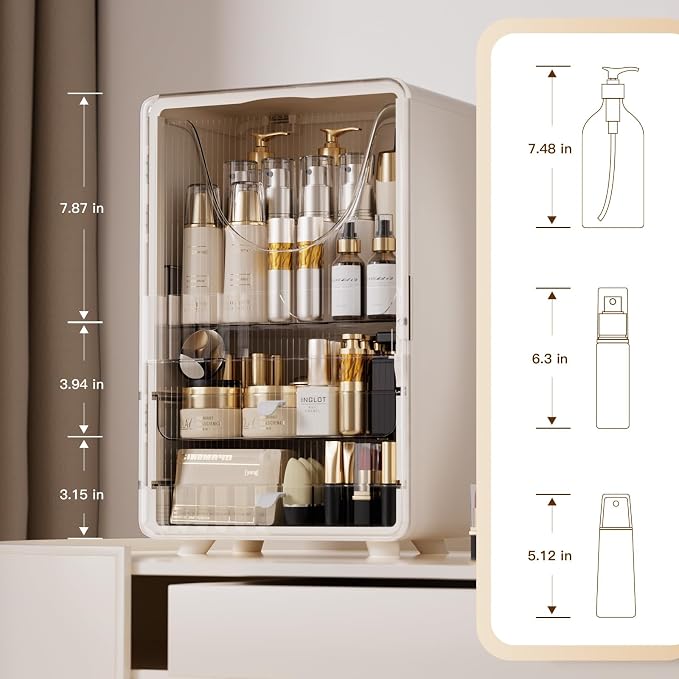 Makeup Organizer for Vanity,Perfume Organizer Display Case,Large Plastic Drawer Storage,White Multi-Function Brush Organizers Storage for Bathroom Countertop (White) - Image 5