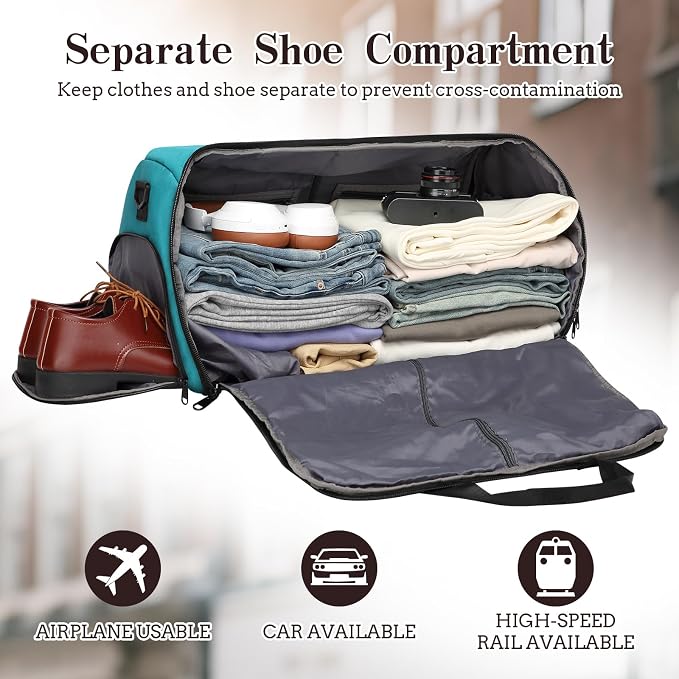 Garment Duffle Bags for Travel, Carry On Garment Duffel Weekender Bag 45L | 2-days Trip,Wrinkle-Free Travel,Separate Shoe Pocket | Overnight Garment Bag for Vacation, Business Trips, Weekend - Image 2