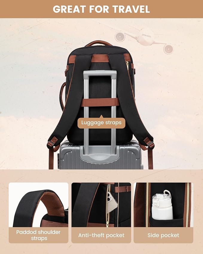 LOVEVOOK Travel Backpack Carry on Flight Approved 50L,Waterproof TSA Travel Essentials Personal Item Backpack for Women Men,Large Carry on Luggage Suitcase Travel Bag for Airplane with 3 Packing Cubes - Image 6