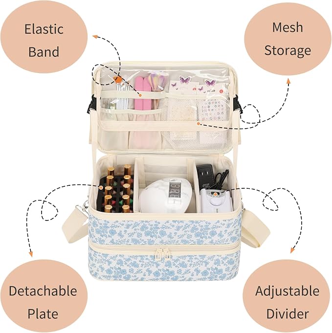 Ethereal Nail Polish Organizer Bag, Holds 50+ Bottles(15ml/0.5 fl.oz) UV Nail Lamp, Gel Polish Travel Storage Bag for Nail Kit, Gift for Manicurist, Girls - Image 5