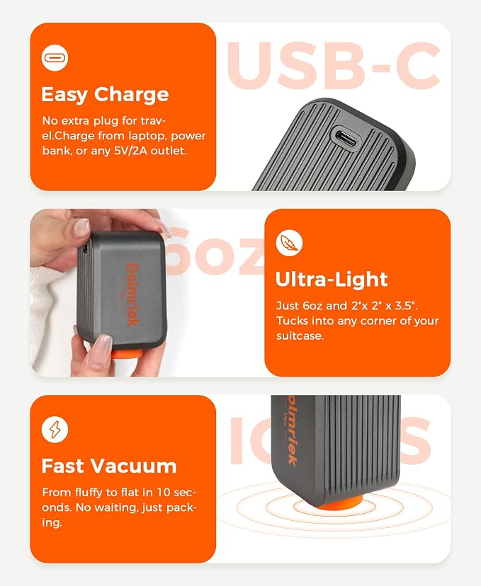 6pcs Vacuum Seal Bags for Clothing Travel, Cordless Pump, Carry-on Size Compression Packing Bags, 4000Pa Suction & 2400mAh Battery, Vacuum Storage Bags for Clothes, Luggage, Suitcase, Space Saver - Image 6