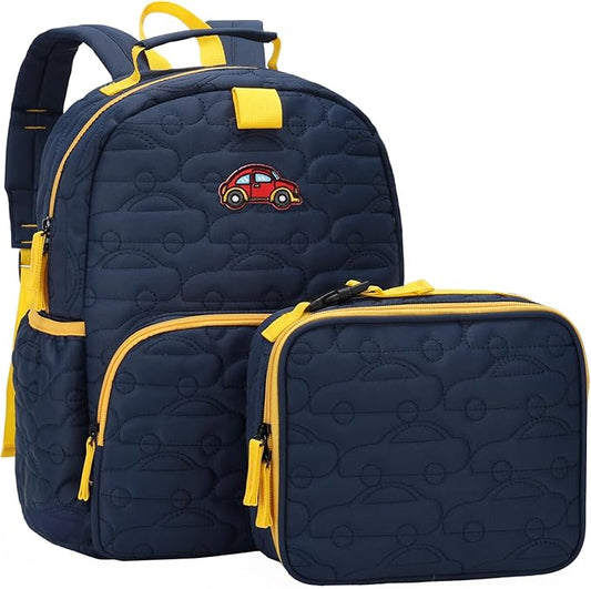 Chase Chic Toddler Backpack for Boys, Puffer Cute Lightweight Preschool Backpack with Lunch Box Set for Daycare Travel Kids Age 3-6,Blue Car by ChaseChic