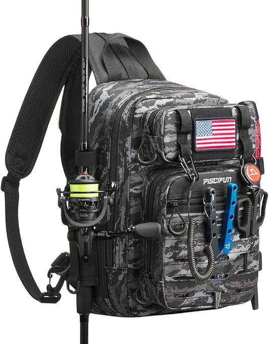 Piscifun Fishing Backpack Tackle Bag with 2 Rod Holders, Multi-Compartment Storage, MOLLE System, Water-Resistant Lightweight Outdoor Pack by Piscifun