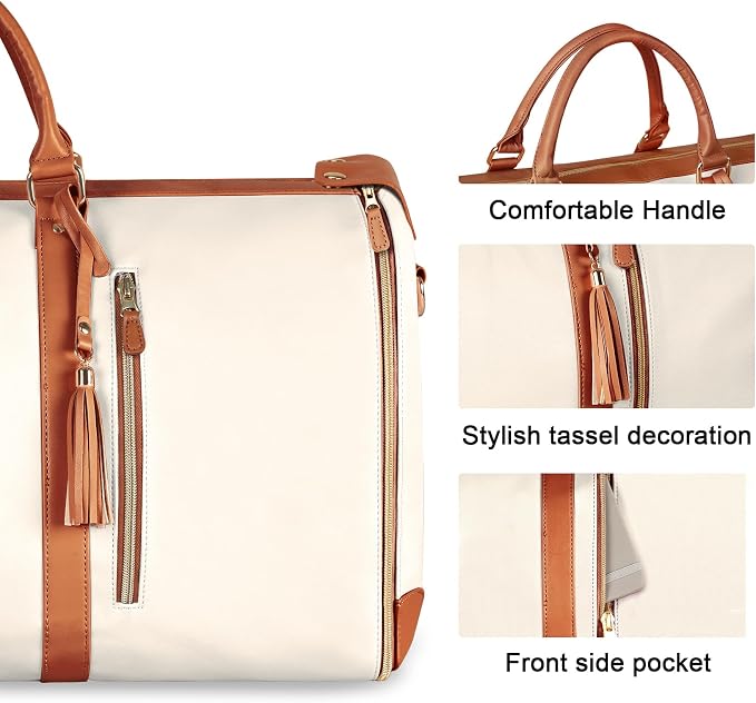Ytonet Garment Bags for Travel, Convertible Carry on Garment Bag Large Duffle Bags for Women, 2 in 1 Hanging Suitcase Suit Water Resistant Duffel Travel Bags with Shoe Pouch, Beige - Image 5