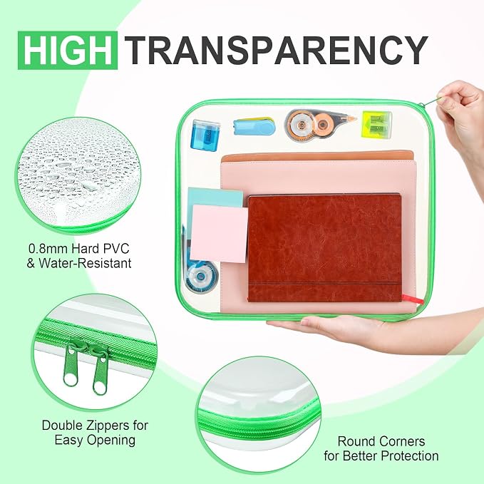 Hoolerry 4 Pcs Hard Clear Zipper Case Makeup Bags Plastic Zipper Pouch Transparent Storage Box Containers for Cosmetics, Snacks, Building Blocks, Puzzles(Clear,13.8 x 11.8 x 2 in,Fluorescent) - Image 3