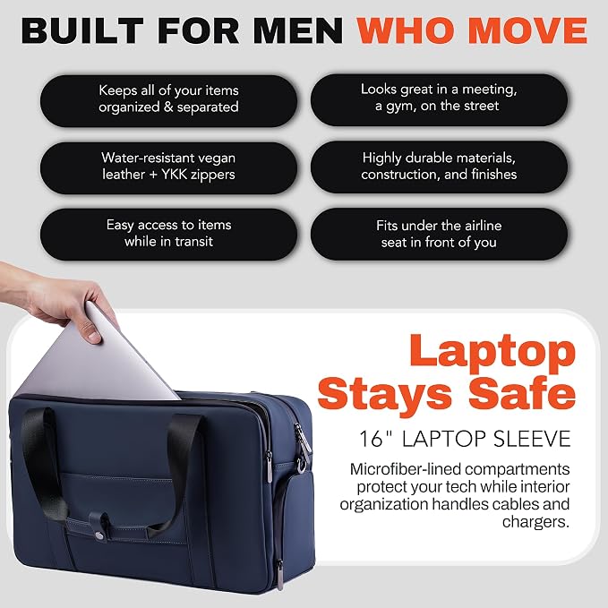 The FTL Lite Mens Gym to Office Bag - 17L Briefcase Gym Bag Hybrid with Shoe Compartment & 16" Laptop Sleeve - Executive Daily Carry & Overnight Duffel for Athletic Business Pros - Essex Blue - Image 4