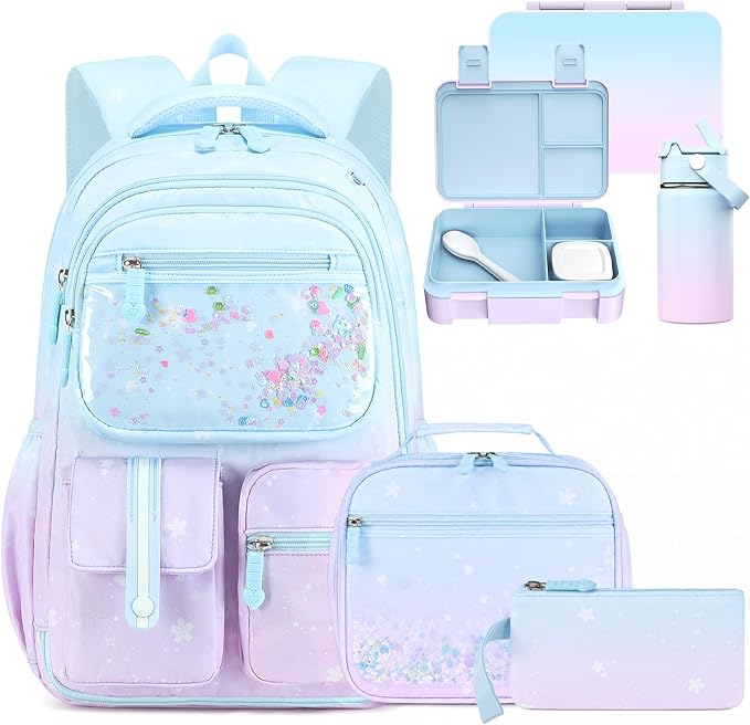 ACESAK Kids Backpack for Girls, Mermaid Backpack with 43OZ Lunch Box & 14OZ Water Bottle, Lunch Bag Set for School, Girls Bookpack for Elementary Middle school Teen Student(Blue Purple) by ACESAK
