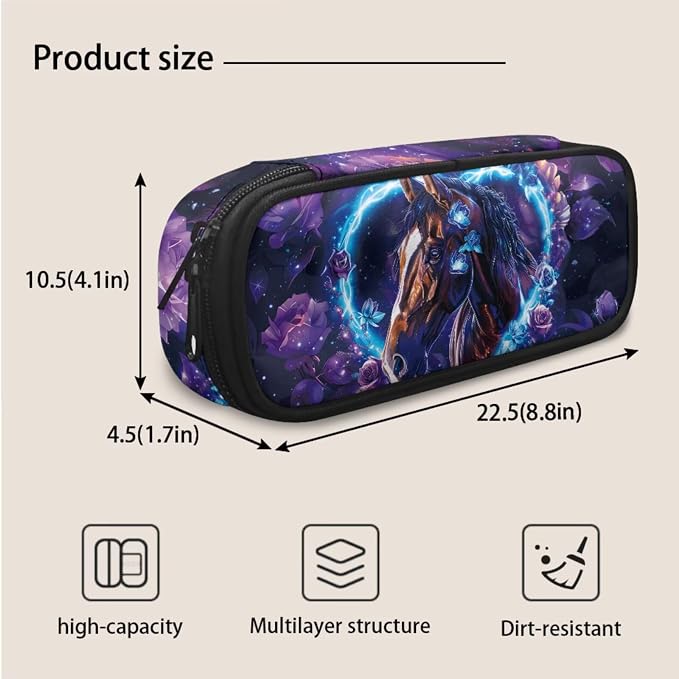 Custom Horse Girls Bookbags Back to School Personalized Backpack Laptop Floral Schoolbag with Lunch Bag and Pencil Box Set 3-in-1 for Teens Girls High School, Purple - Image 7