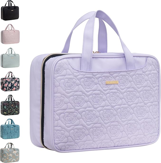 Everfun Travel Toiletry Bag with Hanging Hook and Leakproof Wet/Dry Compartments, Large Capacity Makeup Cosmetic Organizer for Women, 12x9x4.5 Inch, Light Purple by EVERFUN