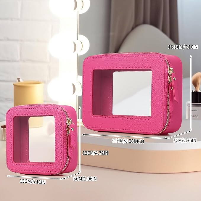 Pinkmik Clear Makeup Bag Waterproof Travel Case for Cosmetics and Toiletries Women's Purse Organizer and Clear Car Bag with Zipper (X/Fuxia, M+MINI) - Image 4