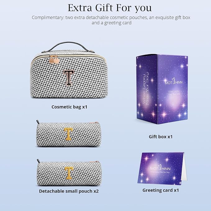 Personalized Gift Travel Makeup Bag: Initial Makeup Organizer Bag for Women | 3-in-1 Custom Make up Bag Set - Vegan Leather Travel Cosmetic Bag - Luxury Gift for Women – Birthday, Anniversary, Graduation - Image 5