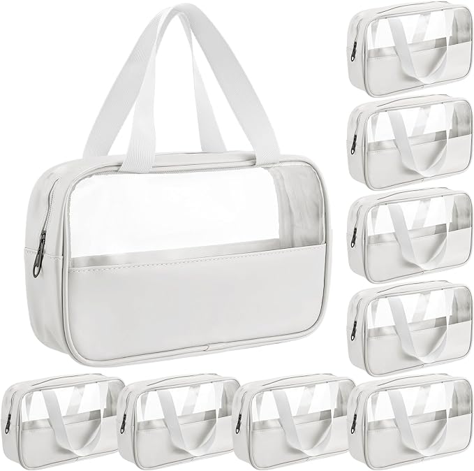 Buryeah 9 Pcs Translucent Make up Bag Toiletry Organizer for Women Men Waterproof Portable Cosmetic Travel Bag with Hanging Handles Travel Storage Carry Pouch Gifts for Bridesmaid (White) by Buryeah