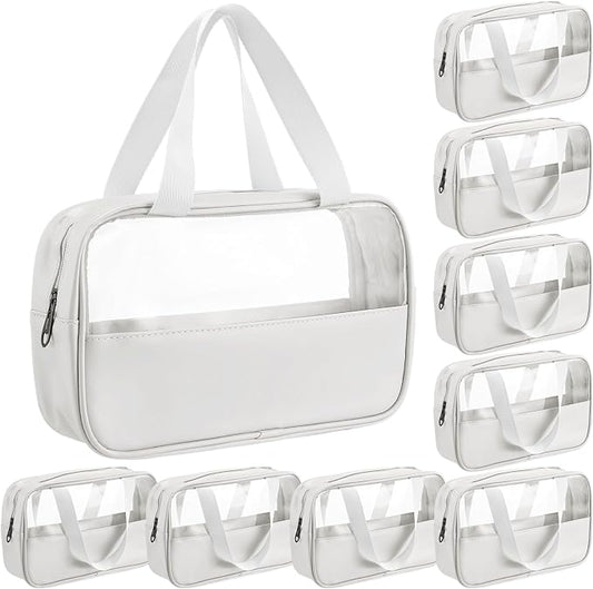 Buryeah 9 Pcs Translucent Make up Bag Toiletry Organizer for Women Men Waterproof Portable Cosmetic Travel Bag with Hanging Handles Travel Storage Carry Pouch Gifts for Bridesmaid (White) by Buryeah