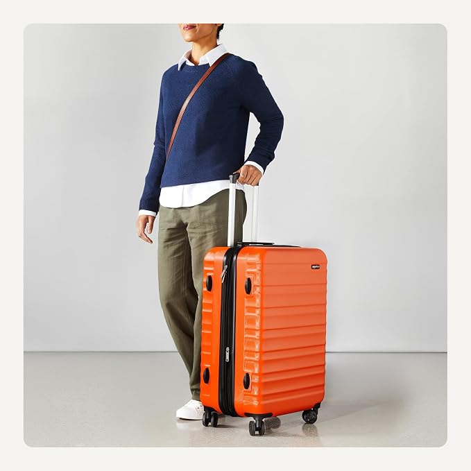 Amazon Basics 26" Hardside Medium Checked Luggage, Expandable Hardshell Suitcase with Wheels, Scratch-Resistant Surface, Four Multi-directional Wheels, Orange - Image 3
