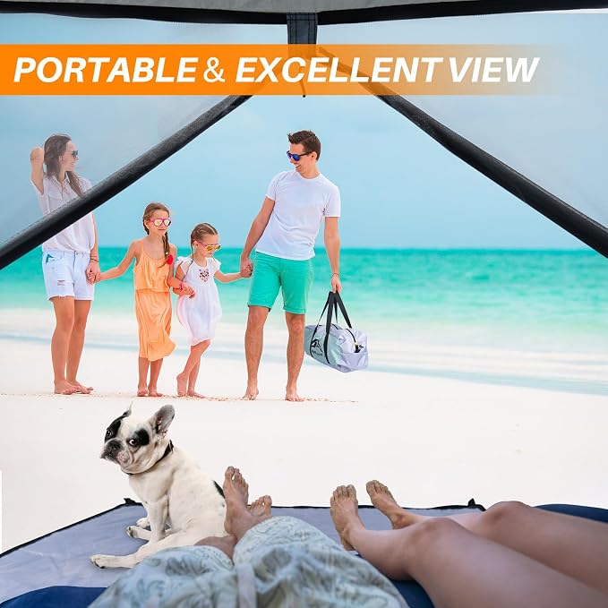 Happy Travel Beach Tent, UPF 50+ UV Protection Sun Shade Shelter for 3/4/5/6/7/8 Person, Portable Beach Canopy for Family & Baby, Lightweight & Easy Setup Beach Cabana with 3 Ventilation Mesh Windows - Image 7