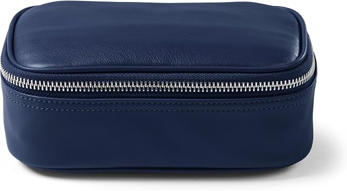Leatherology Navy Blue Small Travel Organizer – Full-Grain Leather Tech & Toiletry Case with Zipped Mesh Pocket, Elastic Loops & Water-Resistant Lining - Image 4