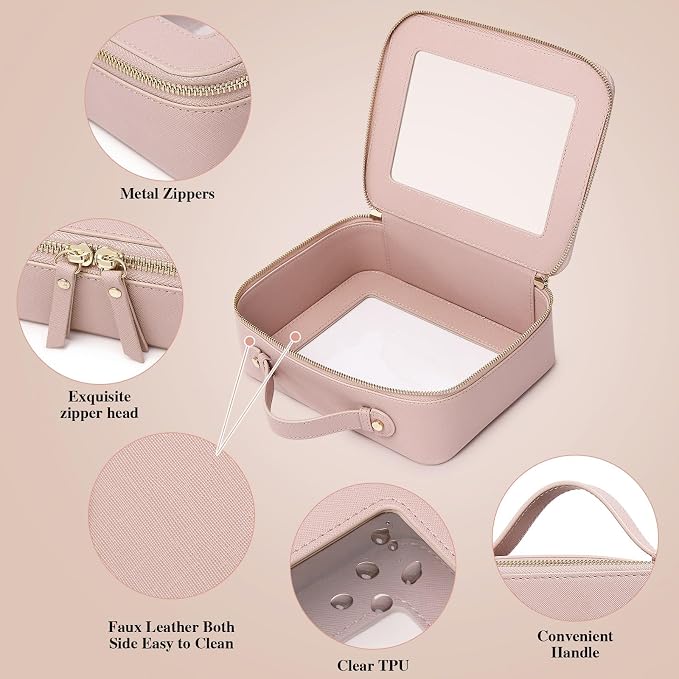 Pinkmik Clear Makeup Bag for Women Waterproof Travel Cosmetics and Toiletries Case Portable Makeup Oaganizer Bag Clear Car Bag with Zipper (Pink, M+L) - Image 6