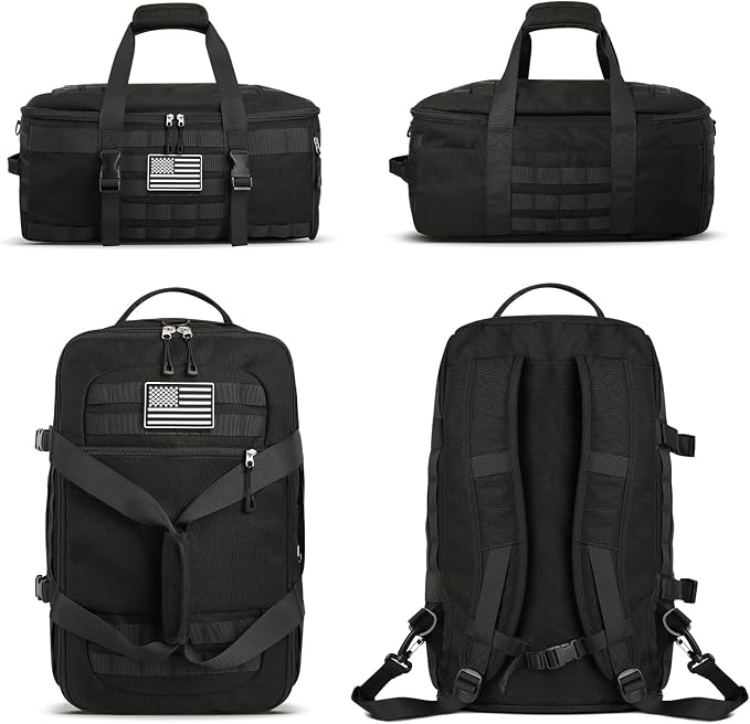 Gym Bags for Men, Large Tactical Duffle Bag Backpack with Shoe Compartment, 3 in 1 Carry on Bag Travel Backpack with Wet Pocket, Weekender Overnight Range Bag for Workout Football Gym, Black - Image 5