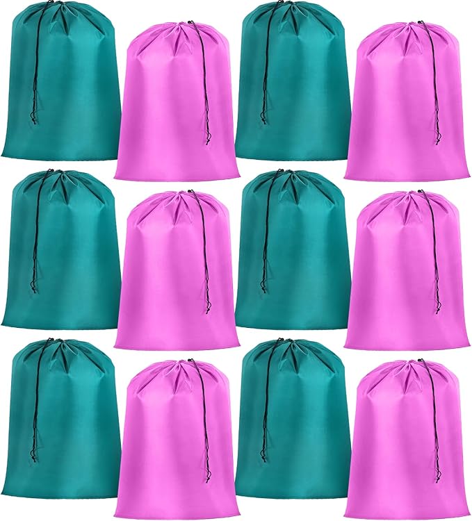 Woanger 12 Pack 28 x 45 Inch Extra Large Laundry Bags Bulk, Cute Colors | Washable Travel Laundry Bag with Drawstring Closure Large Dirty Clothes Organizer for College Dorm Home Hotel Camping by Woanger