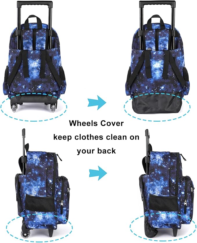 Tilami Rolling Backpack 18 inch Double Handle with Lunch Bag Wheeled Kids Backpack for Girls and Boys, Galaxy Blue - Image 5