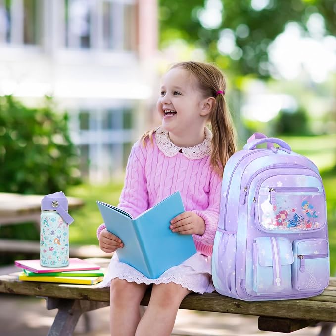 ACESAK Kids School Backpack for Girls, Mermaids Bookbag Backpack with 14OZ Water Bottle, Lunch Bag Set for GirlsTeens Middle Student, Girls Backpacks for School (Purple) - Image 8