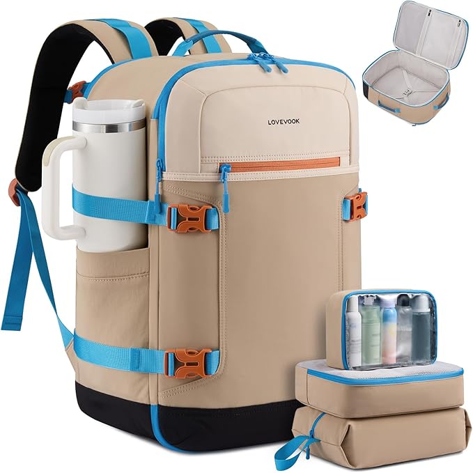 LOVEVOOK 40L Travel Backpack for Women & Men, Airline Approved Carry On Backpack with 3 Packing Cubes, TSA Personal Item Bag, Waterproof Weekender Overnight Backpack Fits 17" Laptop by LOVEVOOK