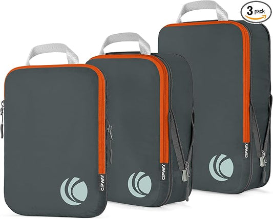 Cipway Compression Packing Cubes Set, Ultralight Expandable Travel Packing Organizers for Carry on Luggage (Grey 3pcs) by Cipway