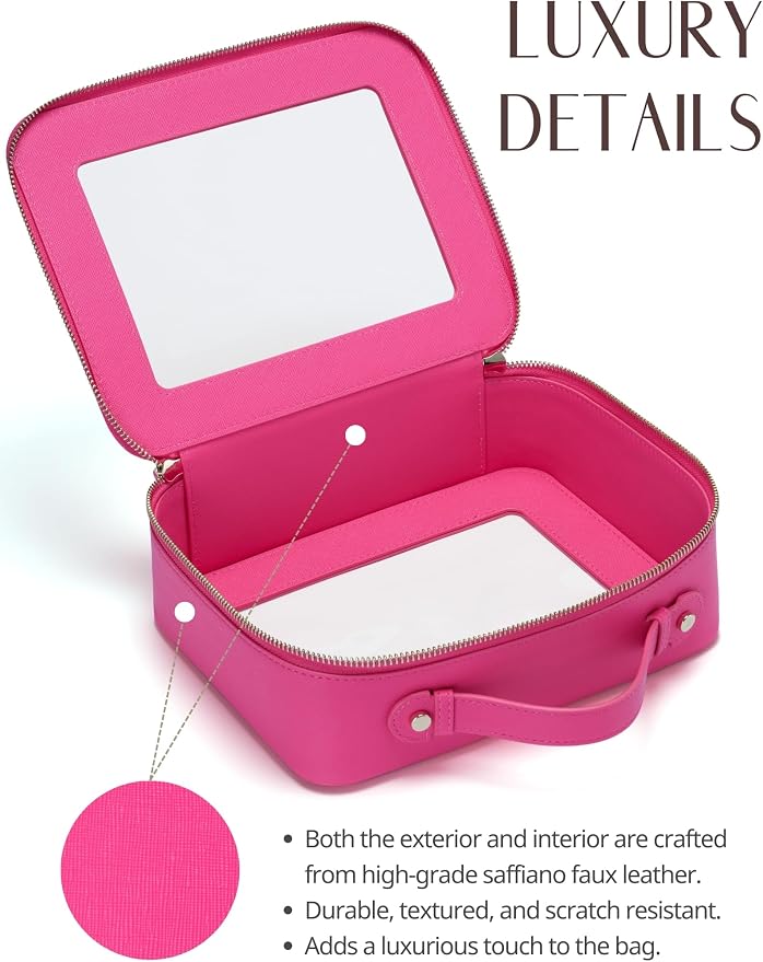 Popvibe Clear Makeup Bag Travel Cosmetic Case Transparent Toiletry Bag with Zipper, Portable Make Up Organizer Traveling Compact Car Bag for Essentials, Hotpink, Large - Image 6