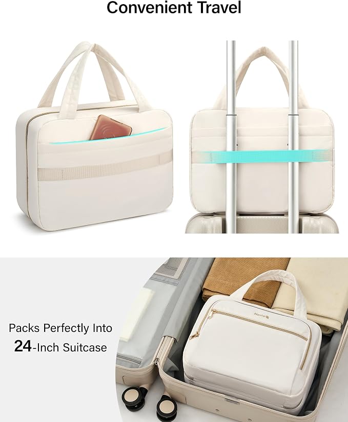 Hanke Hanging Travel Toiletry Bag for Women, Water-Resistant Makeup Organizer with Hook, Cosmetic Bag for Bathroom & Travel Essentials Accessories, Off White - Image 5
