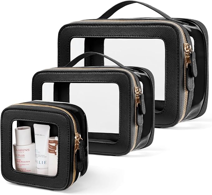 Clear Cosmetic Bag Set for Women Makeup Bag with Handle, 3 Pcs Travel Toiletry Bag Transparent Cosmetic Case Portable Make Up Organizer Bag for Essentials by Oaque