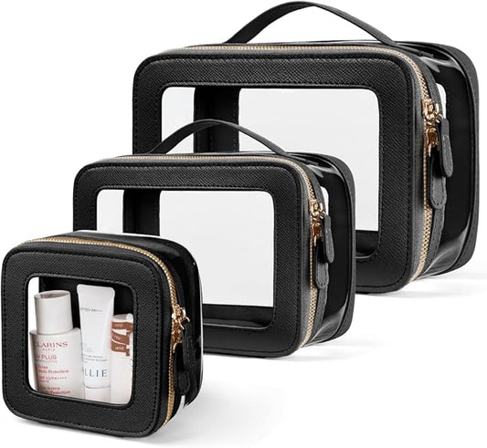 Clear Cosmetic Bag Set for Women Makeup Bag with Handle, 3 Pcs Travel Toiletry Bag Transparent Cosmetic Case Portable Make Up Organizer Bag for Essentials by Oaque