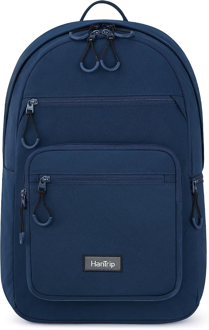 HanTrip Carry On Travel Backpack For Women, 18 Inch Water Resistant Large Backpack Lightweight Bookbag For Men, 8x14x18 Personal Item Bag Casual Daypack Backpacks For Work Office Commuter (Navy Blue) by HanTrip