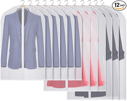 Clear Garment Bags Suit Bag for Closet Storage Set of 12 Hanging Dress Cover Bag with Zipper for Suit, Coat, Long Dresses Clothes Storage-24” x 40”/50”/60” by Kntiwiwo