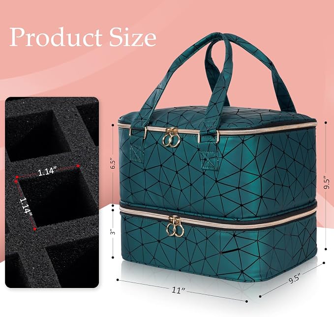 Uross Nail Polish Organizer Bag Holds 42 Bottles Nail Polish & Nail Lamp, Gel Nail Polish Organizers and Storage box for Nail Tech, Nail Kit Supplies Organizer Case - Darkgreen - Image 4