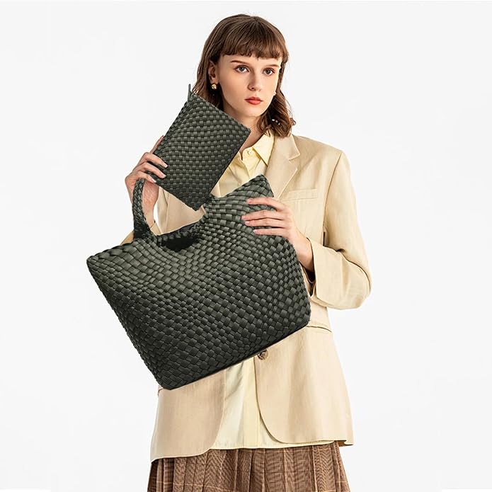 JINMANXUE Woven Hobo Bag For Women Neoprene Tote Bag Large Capacity Handbag Patchwork Handmade Casual Shoulder Bags - Image 2