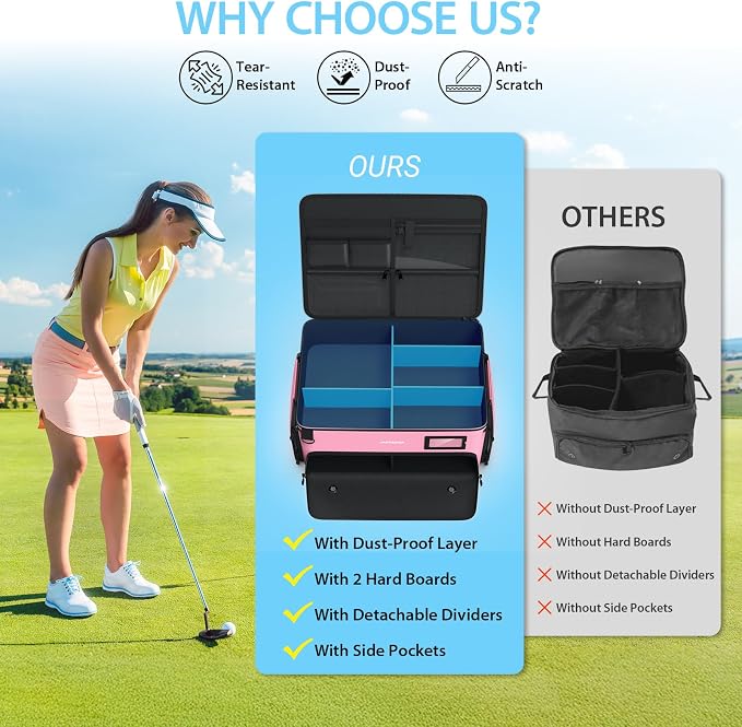 4-Layer Golf Trunk Organizer, Golfer Gifts for Women with Separate Ventilated Compartment for 2 Pairs Shoes, Waterproof Car Golf Locker Storage Bag for Golf Gear and Accessories,Pink - Image 2