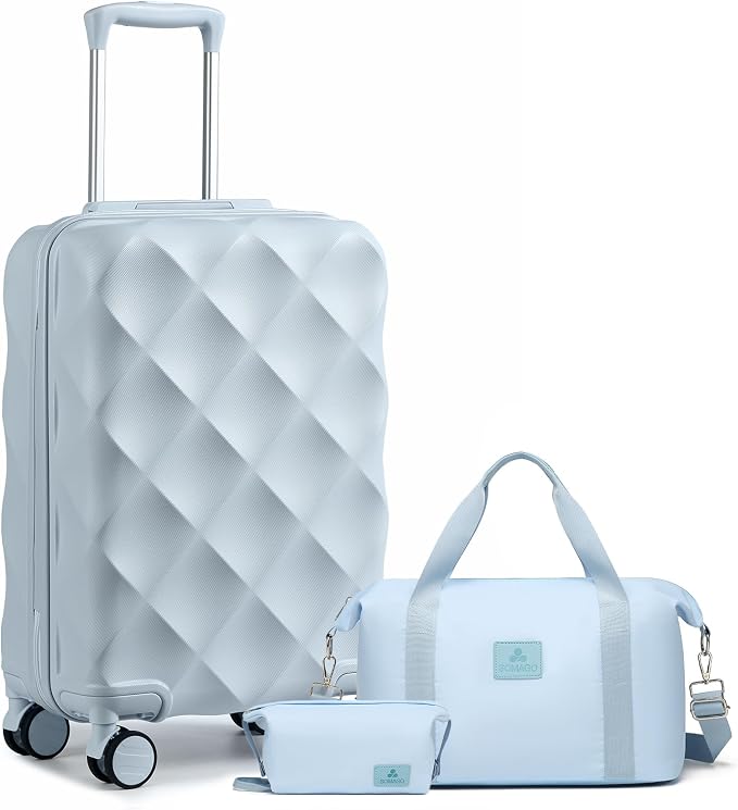 Somago Luggage Sets 20in Carry on Suitcase with TSA Lock YKK Zipper Spinner Wheels ABS Hardside Luggage 3 Piece Weekender Bags Travel Set, Light Blue by SOMAGO
