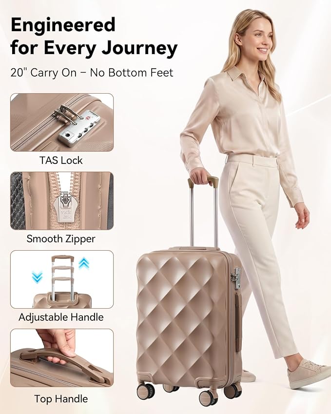 Somago Luggage Set of 3 Piece Suitcase Set Carry On Luggage with YKK Zipper TSA Lock ABS Hardside Luggage Spinner Wheels, Khaki - Image 6